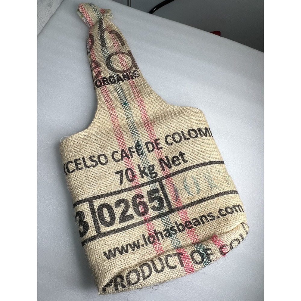 Upcycled Burlap Artisan Coffee Sack Tote Bag Jute Fabric lined Heavy‎ Coffee Art - Picture 2 of 13